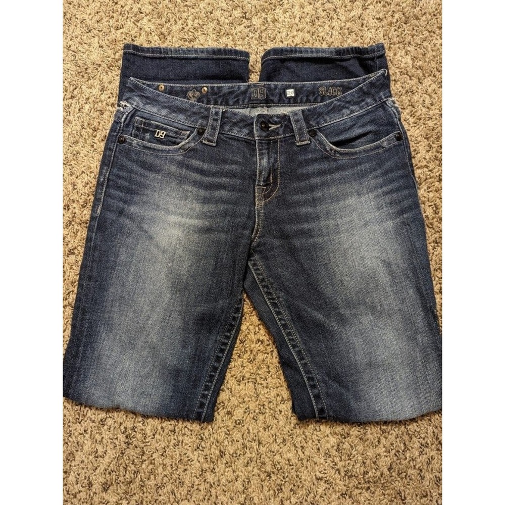 DG Slick straight leg long denim Jeans decorative flashy back Women's Size 29